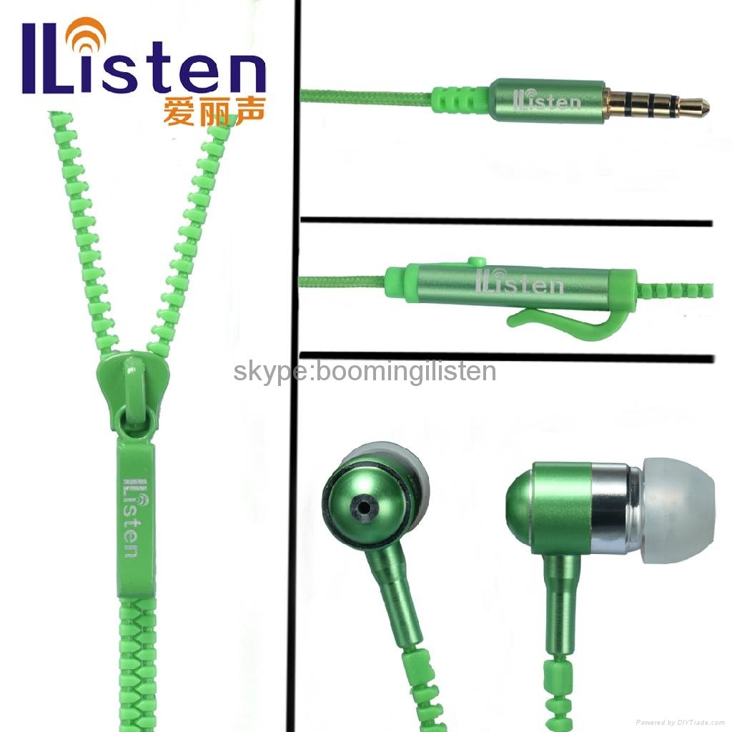 newest model zipper earphone with mic and clip 2