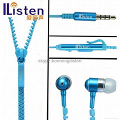 newest model zipper earphone with mic and clip