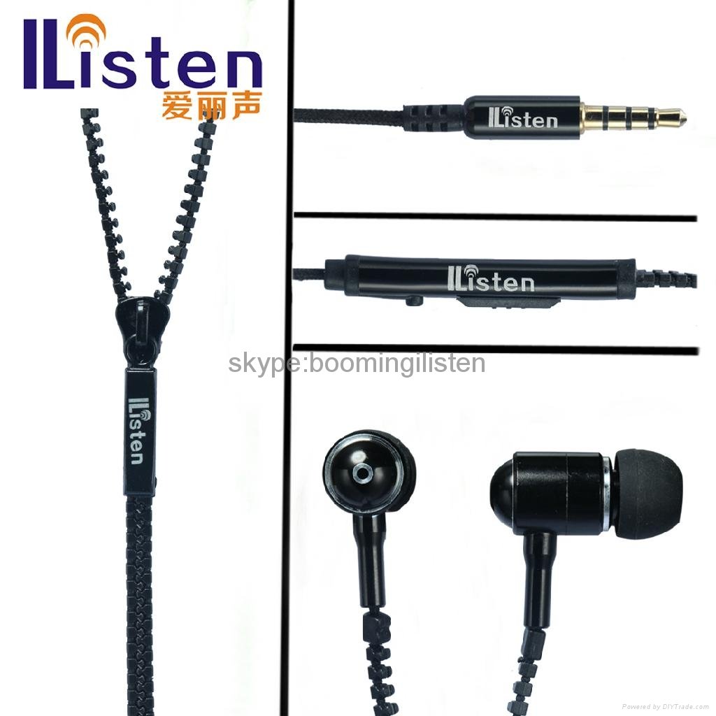 newest model zipper earphone with mic and clip 3
