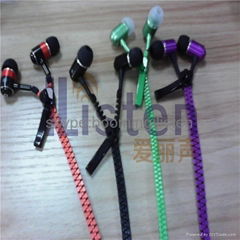 metal zipper earphone for handsfree