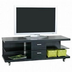 Designa Black TV Unit With Glass Shelf On Wheels