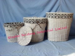 S/3 Oval Willow Hamper/Laundry Basket With Lid and Lining