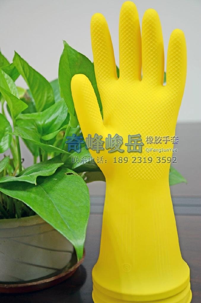 黄色牛筋乳胶橡胶防水洗碗洗衣家务工业防护胶手套 