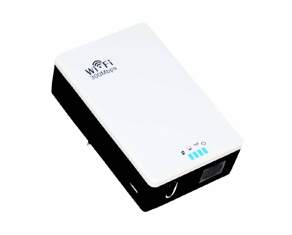 300Mbps 2T2R Wall Mount portable WiFi Repeater with WPS button, easy to bridge 