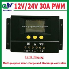 12V/24V 30A Solar Charge Controller with LCD Display