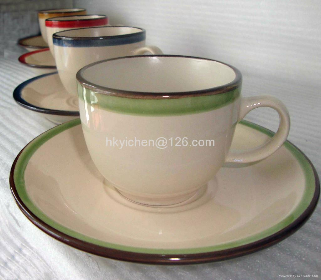 stoneware color glazed color line cup&saucer