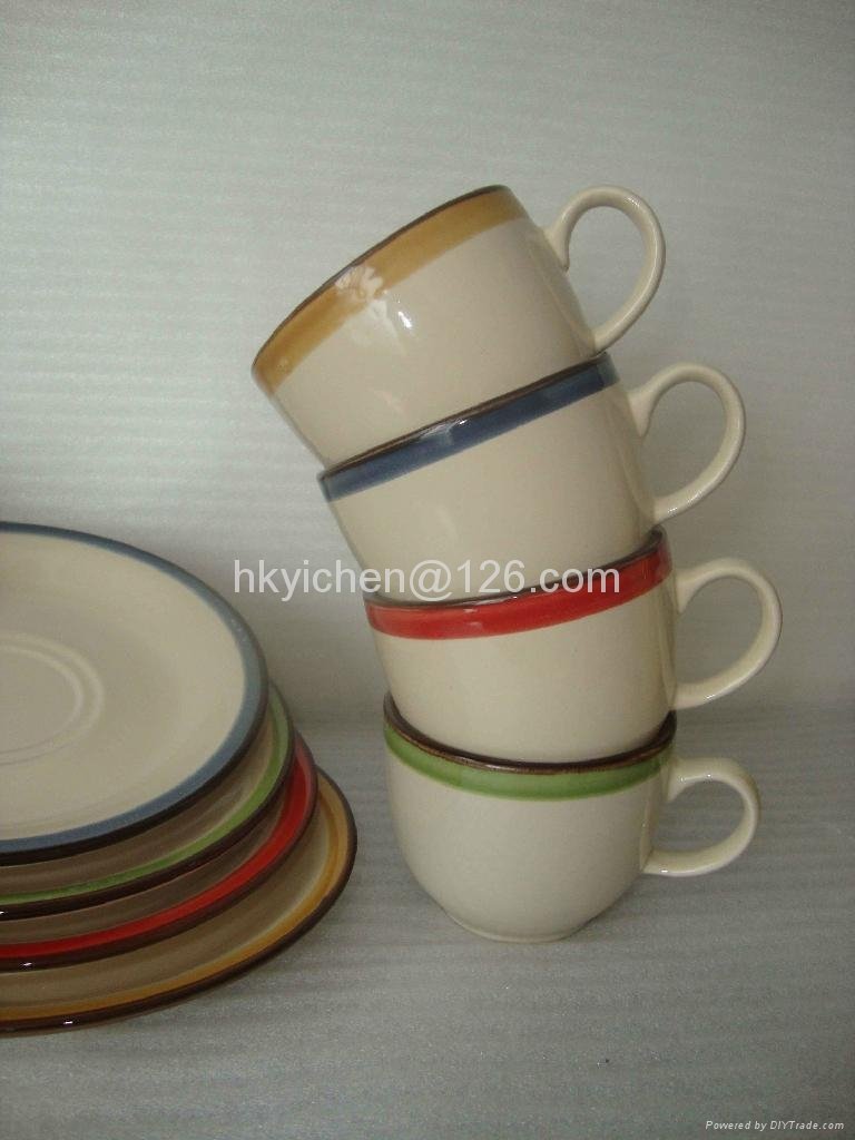 stoneware color glazed color line cup&saucer 5