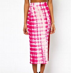 Tie Dye Midi Skirt with Thigh Split