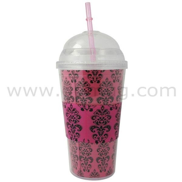 double wall plastic cups with lids and straws