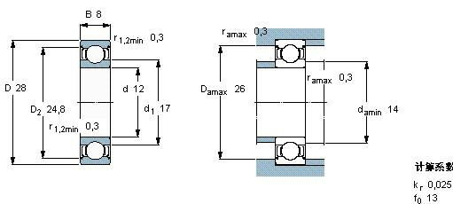 6001 E/P6 12x28x8mm ball bearing