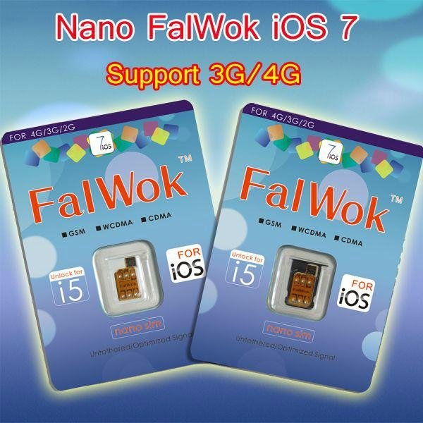 Nano FalWOk iOS 7 Unlock sim card for iPhone 5 Work 3G/4G Use EDGE Internet With