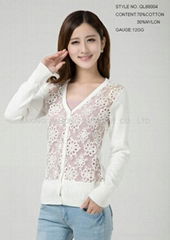 Ladies Fashion Knitted Sweater Cardigan With Lace