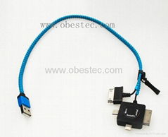 4 in 1 USB Data Sync Charger Splitter Zipper Cable for iPhone 4 5 5S Samsung HTC