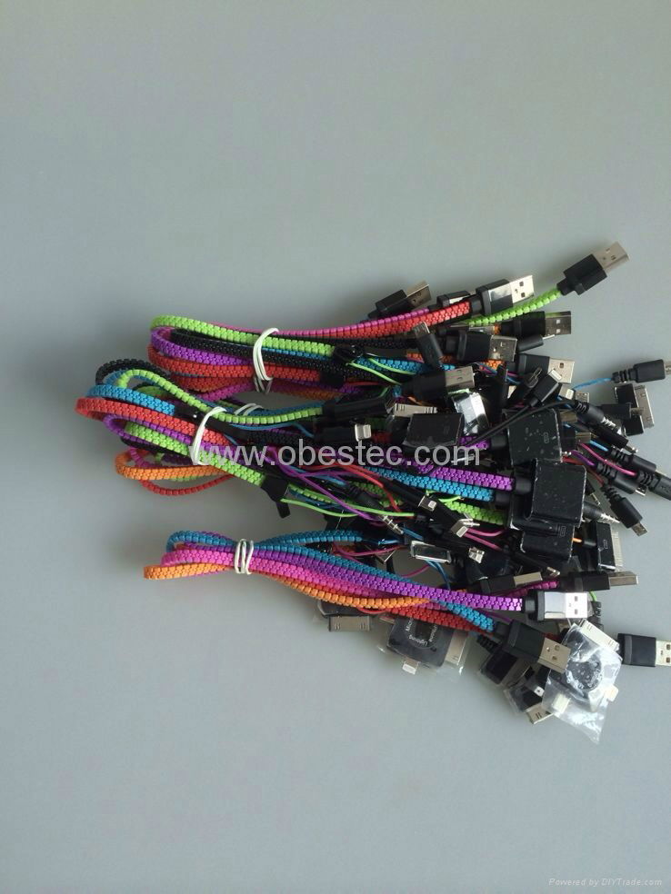 4 in 1 USB Data Sync Charger Splitter Zipper Cable for iPhone 4 5 5S Samsung HTC 5