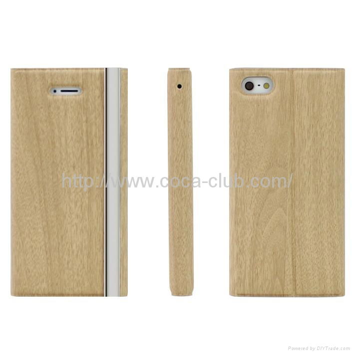 High Quality Wood Texture Leather Cover Case for iPhone5C New Design