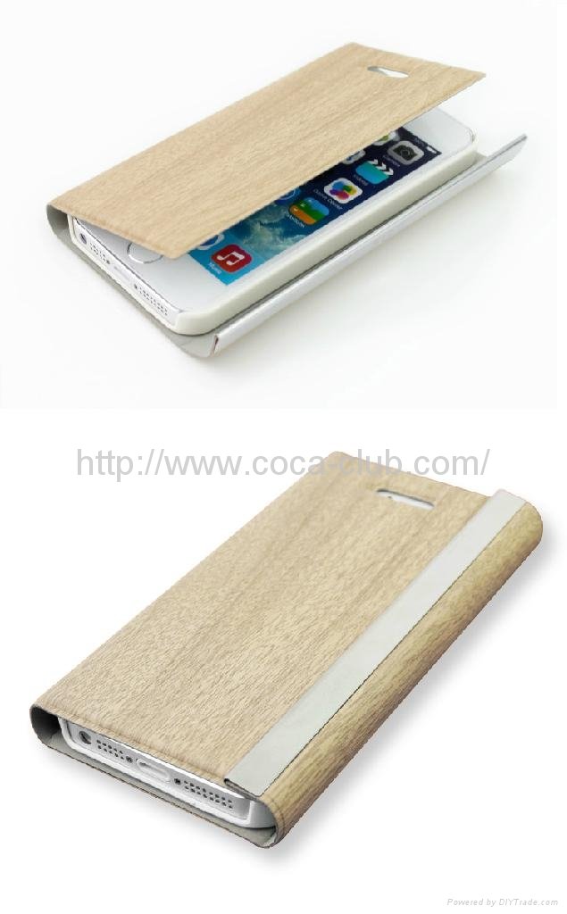 High Quality Wood Texture Leather Cover Case for iPhone5C New Design 4