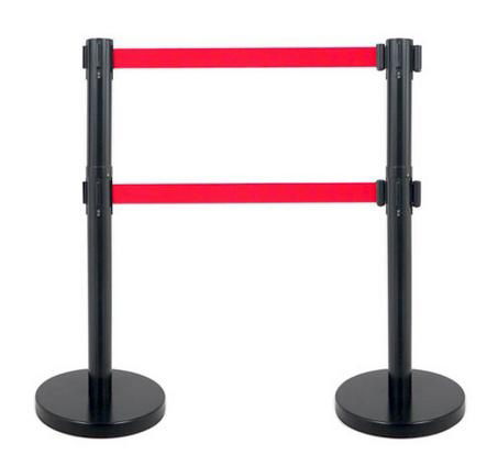 Crowd control dual retractable belt stanchions