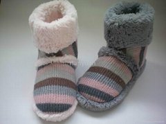 knitted fabric with faux fur indoor boot slipper for women 36-41