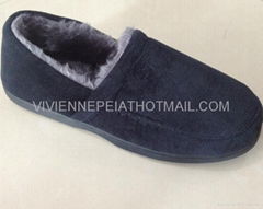 Solid velvet with faux fur men slipper 41-46