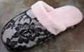 Lace with soft velboa women slipper