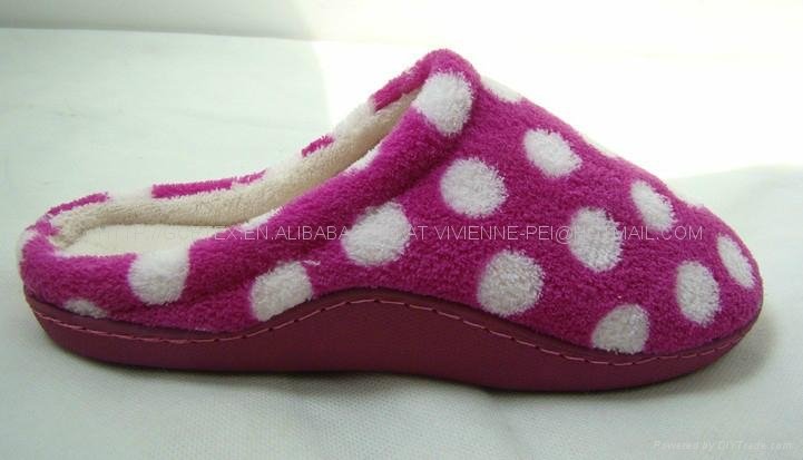 Dot printed coral fleece women indoor slippers with TPR sidewall sole 2
