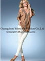 2014 Lady's chiffon top with bead off shoulder summer pullover blouse 1