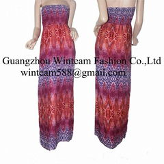 maxi dress lava print smocking women summer dress manufacturer WT130113