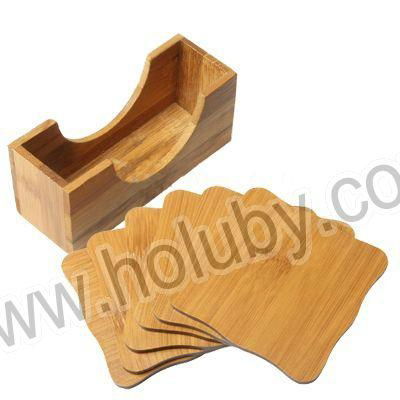 Chinese Scenery Painting Natural Bamboo 6 Pieces Coaster Set Cup Mat with Holder 3