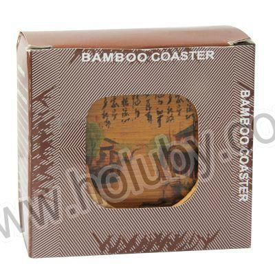Chinese Scenery Painting Natural Bamboo 6 Pieces Coaster Set Cup Mat with Holder 4