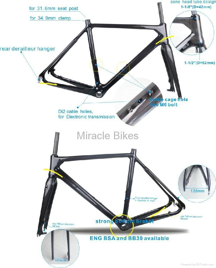Wonderfull design cyclocross bike full carbon, carbon cyclocross frame customize 2