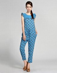 Blue multicolor printed fashion conjoined trousers