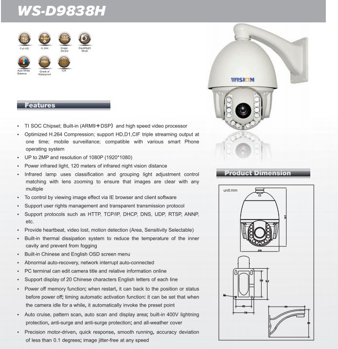 2 Megapixels HD IP IR High Speed Dome Camera  4