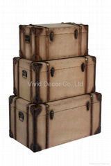 Functional Set of 3 Vintage Fabric Trunks 