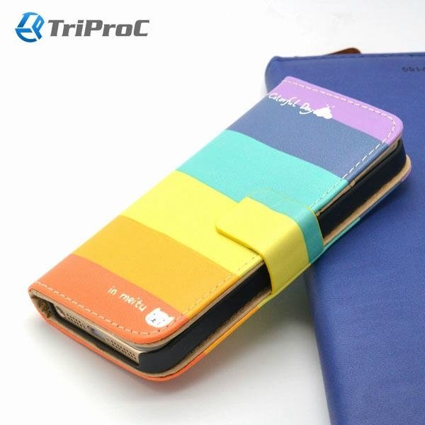Colorful Stripe Pattern PU Leather Wallet Phone Case for Apple iPhone 5 / 5S