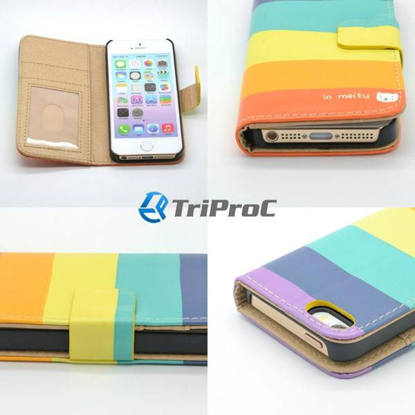 Colorful Stripe Pattern PU Leather Wallet Phone Case for Apple iPhone 5 / 5S 3