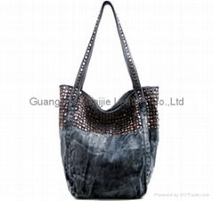 Stylish Denim With Copper Studs Decorated Fashion Cross Body Bag