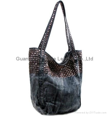 Stylish Denim With Copper Studs Decorated Fashion Cross Body Bag 2