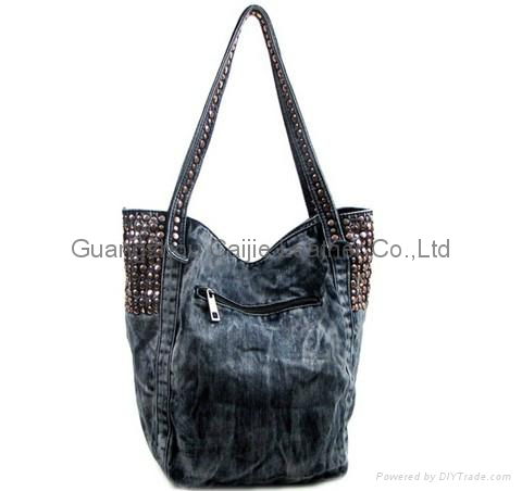 Stylish Denim With Copper Studs Decorated Fashion Cross Body Bag 3