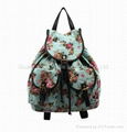 Printed Backpack for America Areas, Classic Floral Pattern Canvas with PU Leathe