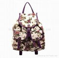 Printed Backpack for America Areas, Classic Floral Pattern Canvas with PU Leathe 2