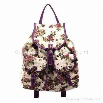 Printed Backpack for America Areas, Classic Floral Pattern Canvas with PU Leathe 2