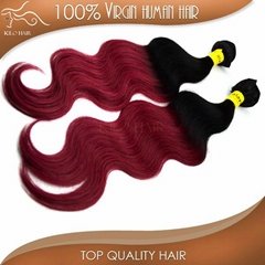 grade 6A ombre color 1b#-burgundy body wave indian human hair extensions