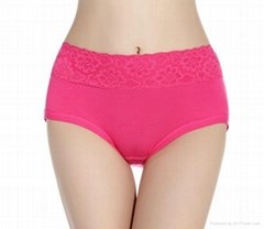 Bamboo Fiber with Lace waist assorted solid Color brief Underwear 