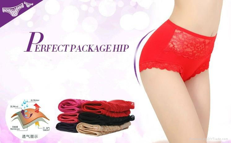 Hipster Fashionable Bamboo Fiber Pure Color with lace waist leg brief Underwear 