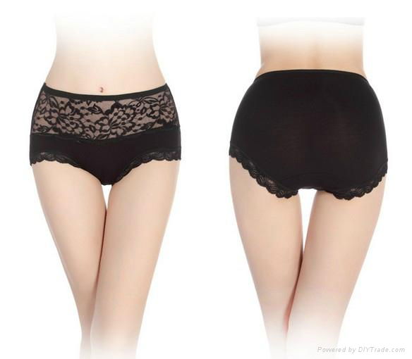 Hipster Fashionable Bamboo Fiber Pure Color with lace waist leg brief Underwear  3