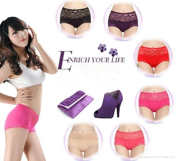 Hipster Fashionable Bamboo Fiber Pure Color with lace waist leg brief Underwear  4