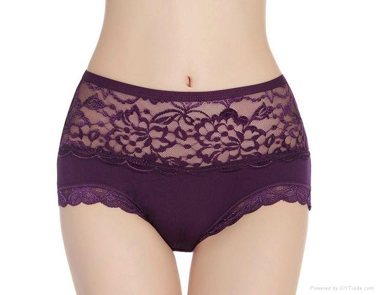 Hipster Fashionable Bamboo Fiber Pure Color with lace waist leg brief Underwear  5
