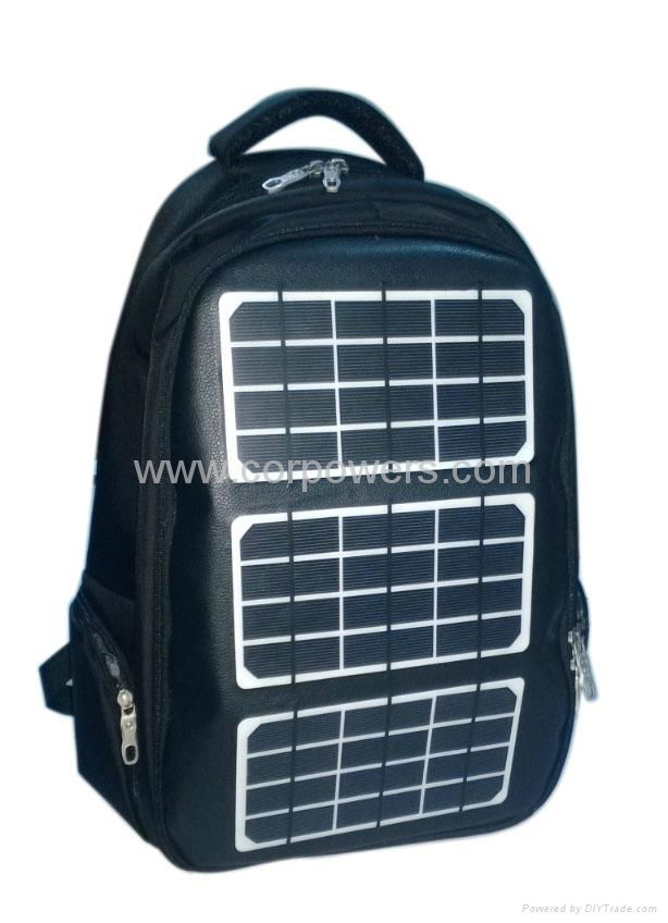 2014 new 8w solar laptop backpack leather+cloth
