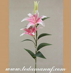 3 heads pink artificial flower lily