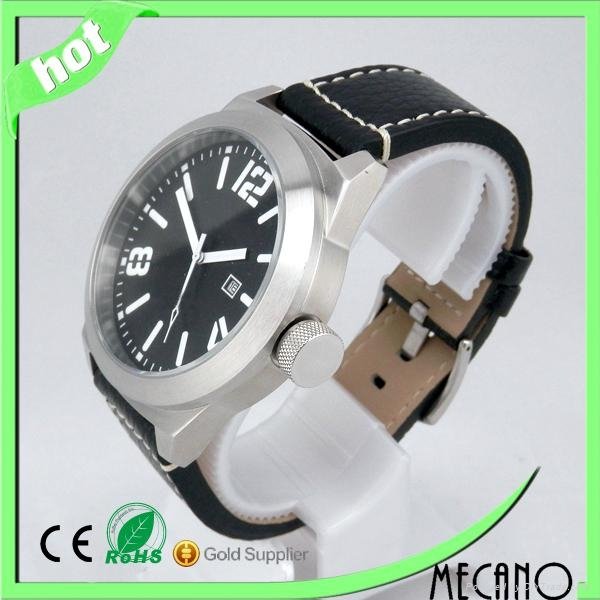 High quality stainless steel Wristwatch with leather band 3atm japan movt quartz 2